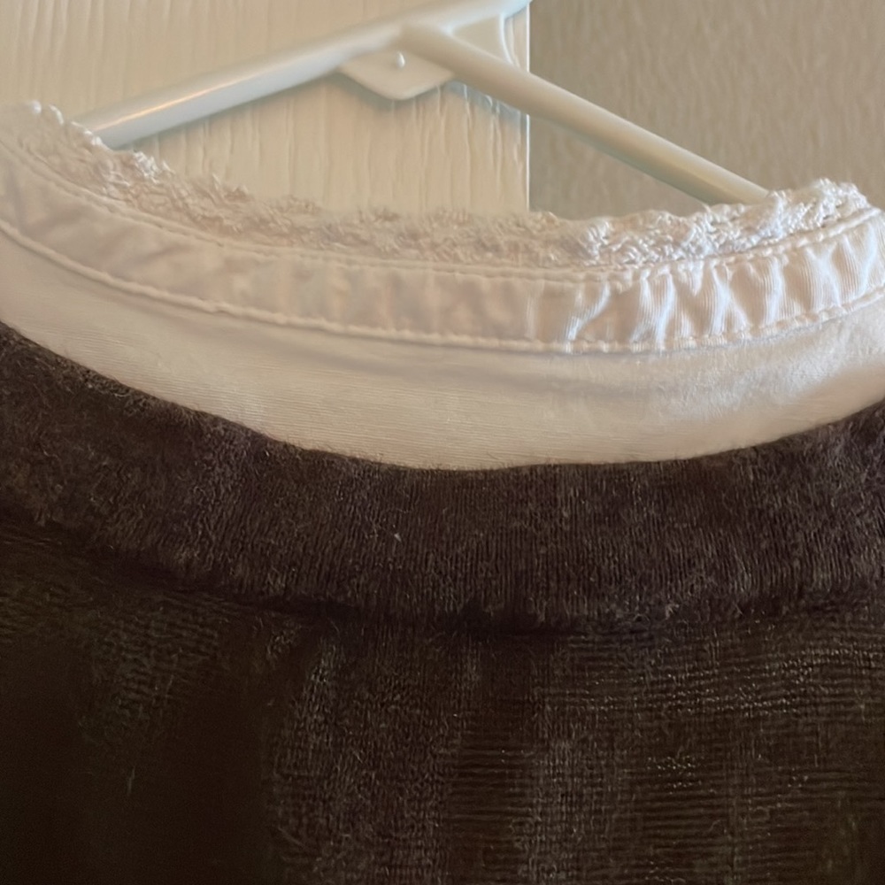 Iz Byer Black V‑Neck Layered Blouse with White Lace Insert - Picture 7 of 9